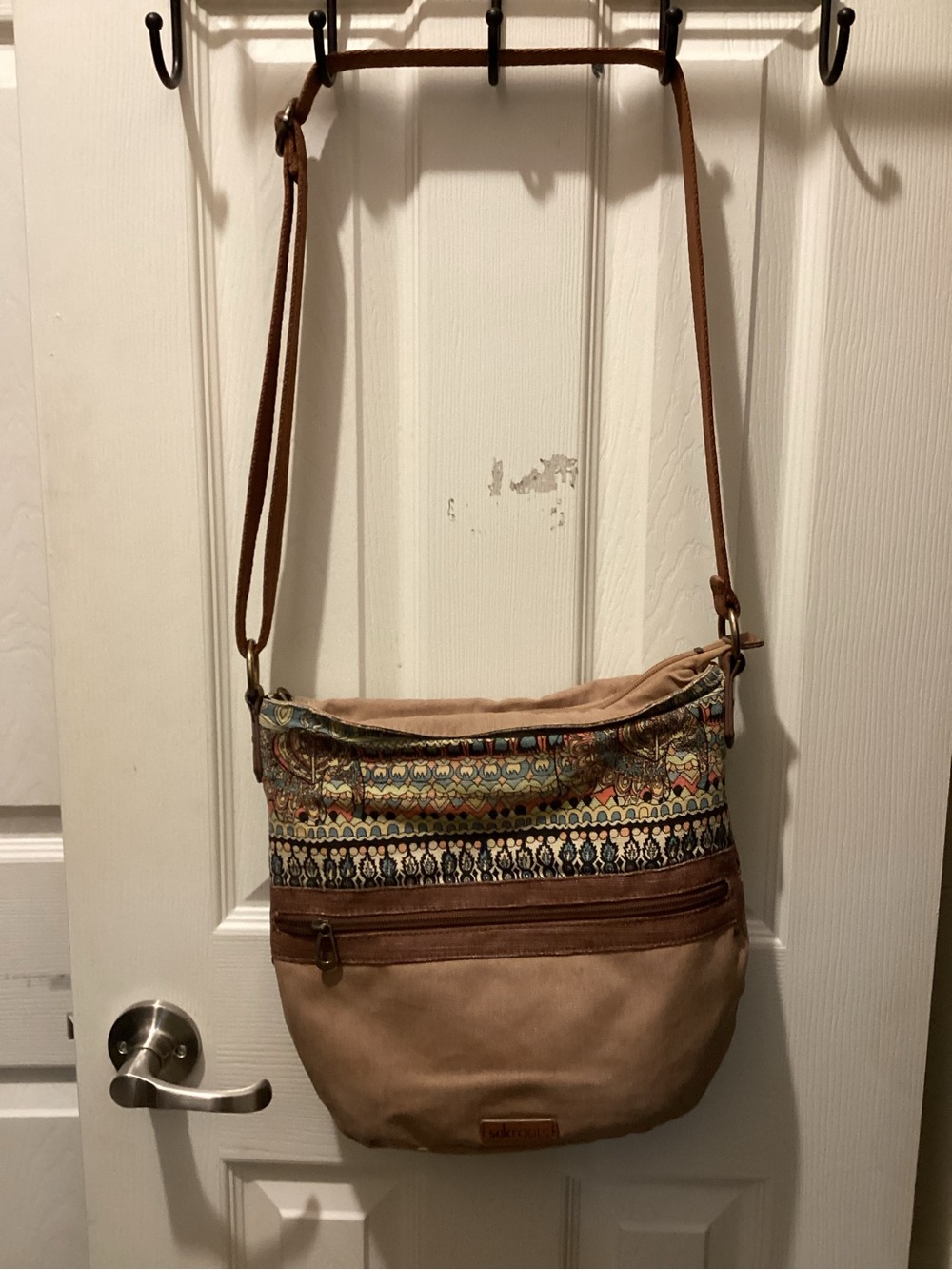 Sakroots Tan Crossbody Bag with Colorful Woven Accent
